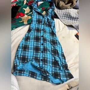 Blue and Black Plaid Backless Dress